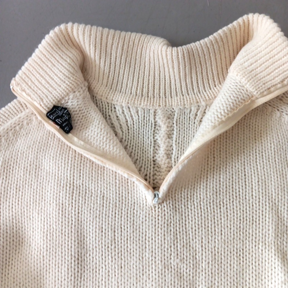 VTG SEARS Fishermans Sweater Cable Knit Size 40 Ivory 100% Wool MARY LEWIS Retro - Picture 4 of 10